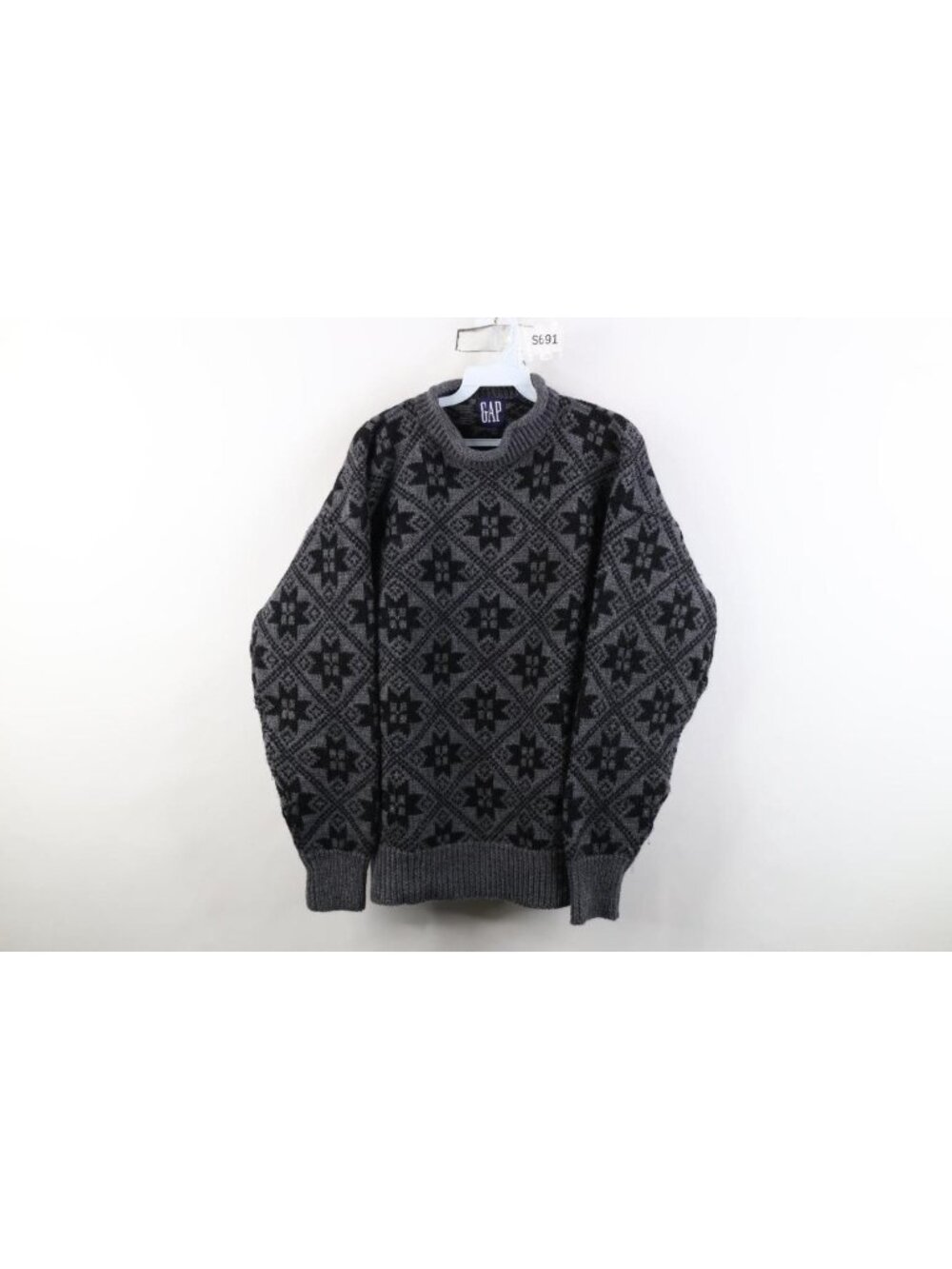 Vintage 90s Gap Womens Small Heavy Wool Marled Knit Snow Flake Mock Neck Sweater